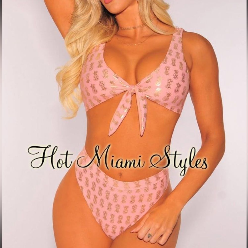 Y2K HIGH RISE PINEAPPLE GOLD BIKINI